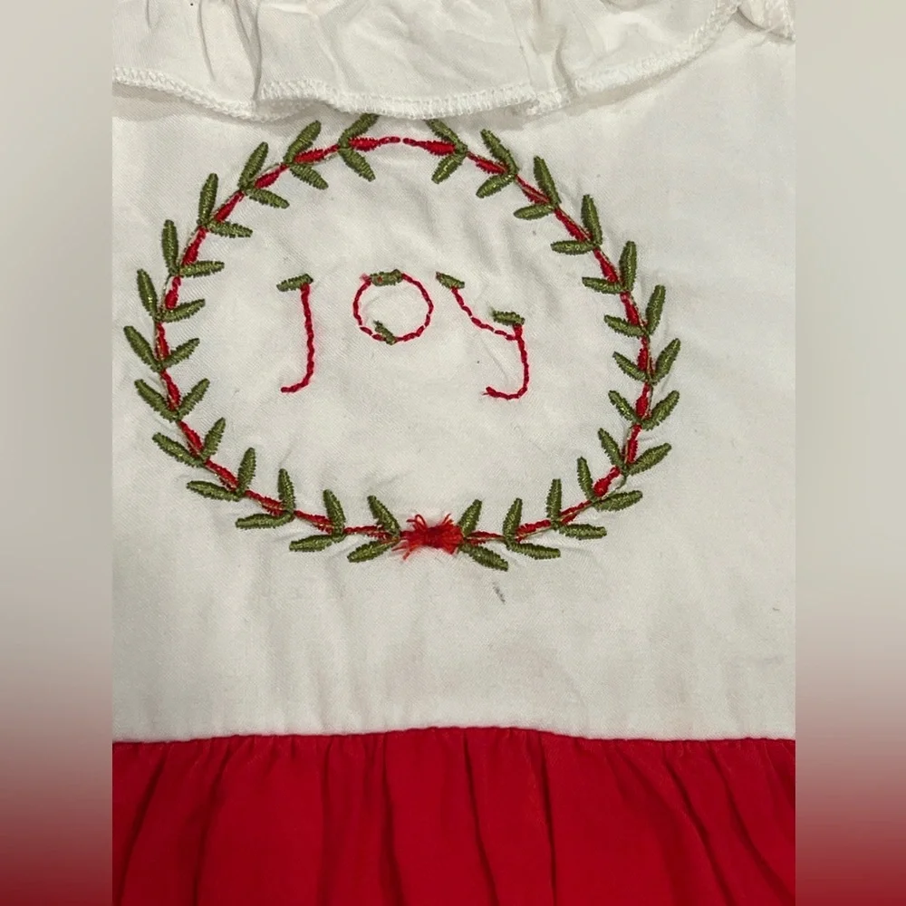 Bug A Boutique Joy Wreath Embroidered Christmas Lace Red & White Dress Sz 18‎ Mo